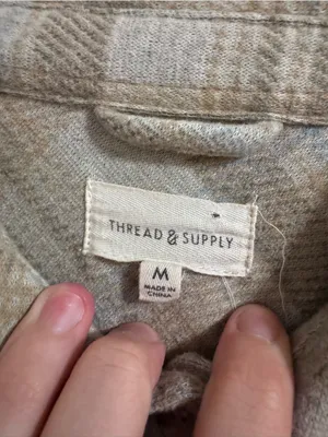 Thread & Supply Plaid Button-Down Shirt in Beige and Light Gray thumbnail 2