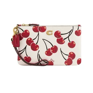 NWOT Coach Chalk Multi Cherries Pebble Leather Essential Small Wristlet thumbnail 2