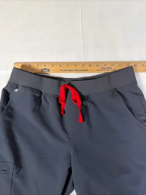 Figs Zamora Jogger Scrub Pants Charcoal Gray Red Drawstring Petite Medium L/P thumbnail 6