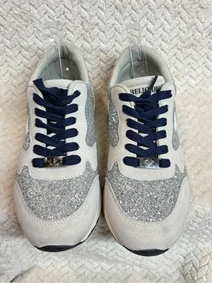 True‎ Religion Esther Silver Glitter Sneakers US 8 Suede Trim Chunky Y2K thumbnail 3