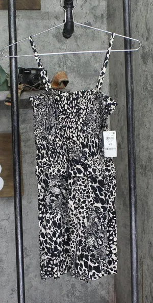 NWT Bar III Printed Smocked-Top Cover-Up Romper MBPM25836 Black / Brown XS thumbnail 1