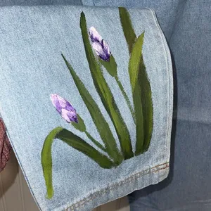 Sunbelt Denim Jeans Vintage Floral Hand painted Pull On Light Wash Mom Trend Med thumbnail 4