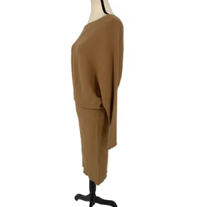Banana Republic Camel Brown Boat Neck Ribbed Knit Midi Sweater Dress NWT Size L thumbnail 3