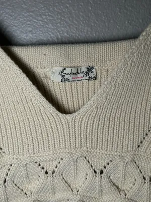 Free People Neutral Crochet Knit Boho Cami Crop Top Women’s Size Large thumbnail 7