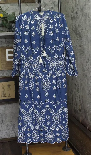 Shoshanna Embroidered Chambray Cover-Up Maxi Dress Chambray Blue / White M thumbnail 1