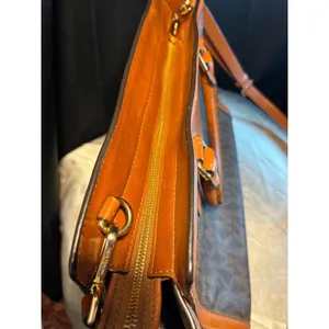 Michael Kors Signature Logo Satchel Brown Leather Trim Crossbody Bag thumbnail 15