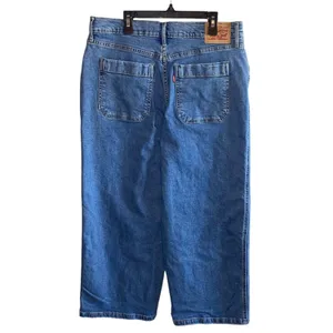 Levi's Mile High‎ Cropped Wide Leg Jeans 32 Button Fly High Rise Denim Blue thumbnail 2