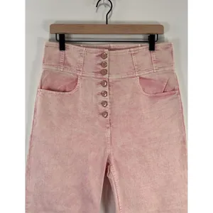 Ulla Johnson Womens Jeans Pink Denim High Rise Button Fly Crop Wide Leg Size 12 thumbnail 8