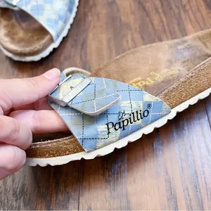 Birkenstock • Papillio Madrid Birko-Flor sandals slides blue argyle plaid thumbnail 5