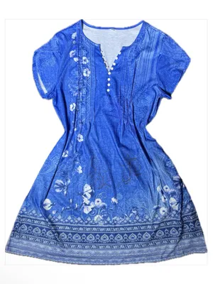 Zeagoo Blue Floral V-Neck A-Line T-Shirt Mini Sun Dress Extra Large thumbnail 2