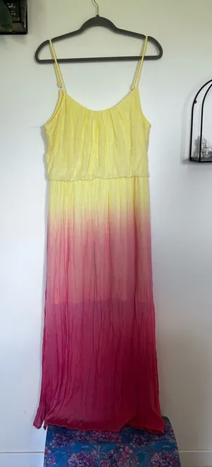 Maurice’s Ombré Yellow to Pink Sleeveless Gauzy Maxi Dress Size XL thumbnail 1