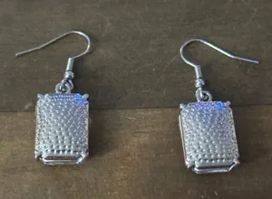 Silver tone rectangular clear faceted stone dangle earrings thumbnail 4