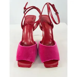 Steve Madden Lilac Color Block Leather Velvet Square Toe Heel in Pink Red 9.5 thumbnail 4