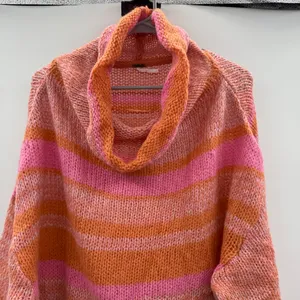 Free People Candy Stripe Pink Orange Knit Long Sleeve‎ Cowl Neck Tunic Sweater M thumbnail 4