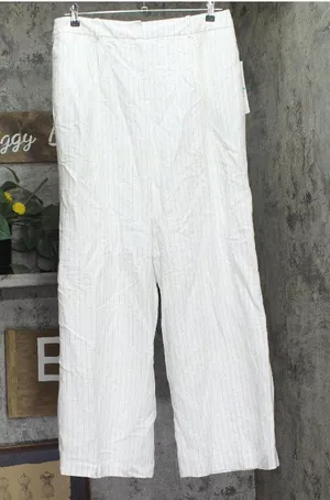 NEW Calvin Klein Pinstriped Pleated Linen Blend Lined Pants White / Khaki 16 thumbnail 1