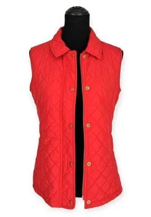 Peter Millar | Small | Women's Red Quilted Lightweight Rainbow Plaid Lined Vest thumbnail 1