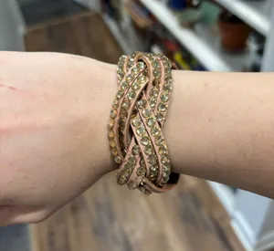 Pink and Gold Rhinestone Braided Wrap Bracelet thumbnail 1