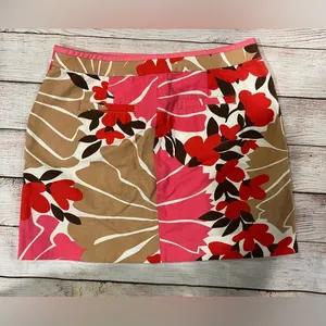 J. Crew Cotton Floral Print Canvas Mini Skirt in Pink White Tan & Red Size 4 thumbnail 3