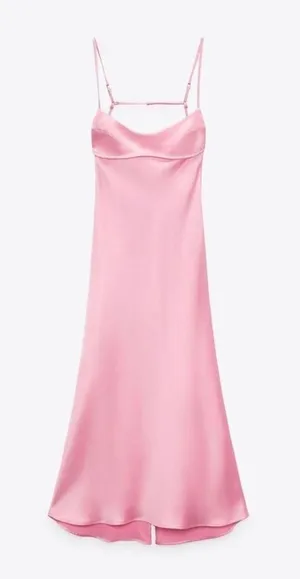 Zara Pink Satin Effect Cut Out Dress thumbnail 2
