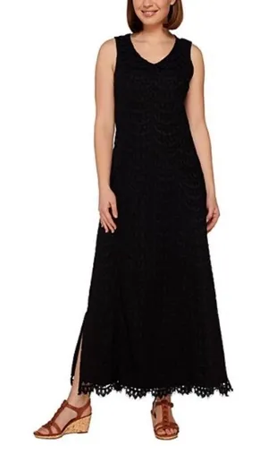 Isaac‎ Mizrahi Live Black Scallop Lace Sheath Maxi Dress XXS thumbnail 1