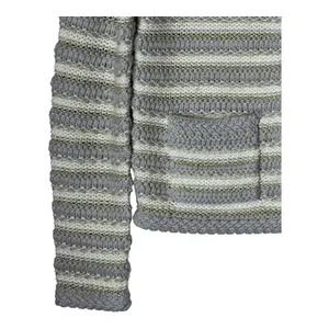 Ann Taylor Sweater Women Small‎ Petite Gray Ivory Striped Metallic Knit Cardigan thumbnail 5