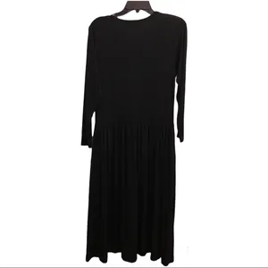 Nordstrom the Catalog Pleated‎ Babydoll Shoulder Pad Maxi Dress Black Small thumbnail 2