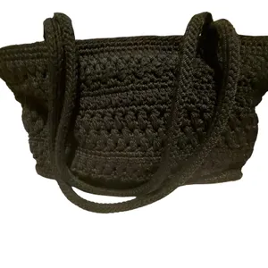 The Sak Black Crochet Shoulder Bag Woven Knit Tote Zip Top Boho Purse 90's Y2K thumbnail 15