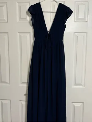 Lulu’s I'm All Yours Navy Blue Ruffled Maxi Dress thumbnail 3