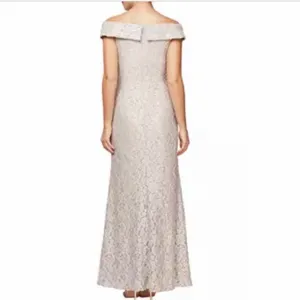 Alex Evenings Ivory Beige Glitter Lace Off Shoulder Formal‎ Maxi Dress Size 10 thumbnail 3