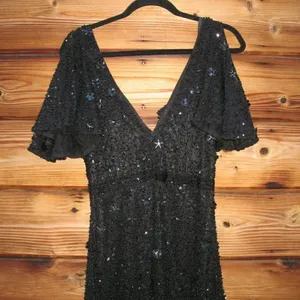 Mac Duggal 4988 Womens Pearl Embellished Drop Shoulder Dress thumbnail 9