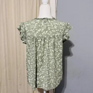 Buffalo David Bitton‎ Floral Print Tie Neck Flutter Sleeve Blouse Top Womens S thumbnail 4
