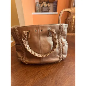 Nordstrom Brown Genuine Leather Tote Shoulder Bag Medium Boho Braided Trim thumbnail 7