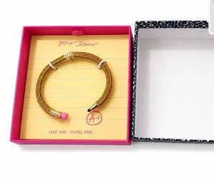 Betsey Johnson Gold Pencil Cuff Bracelet Pink Tip cute teacher gift new box thumbnail 1