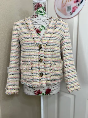 Ann Taylor Multi-Color Tweed Button-Front Blazer thumbnail 1