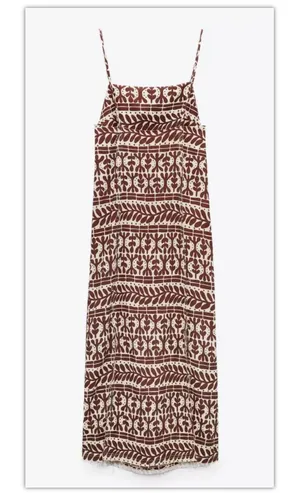ZARA Brown Printed Linen Blend Dress thumbnail 7