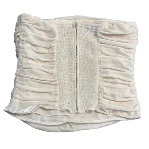 Reformation Cream Ivory Silk Blend Ruched Velvet Tube Top Corset Bustier Size 4 thumbnail 6