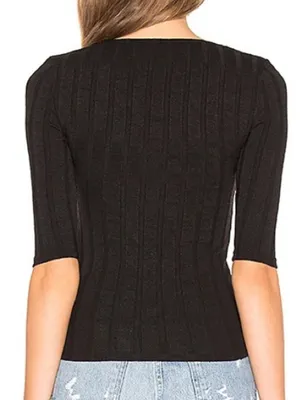 Free People Central Park Top Small Black Ribbed Button Front Square Neck Y2K 90s thumbnail 2