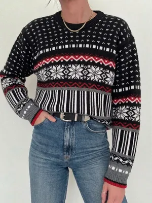 VTG Columbia Knit Sweater Fair Isle Crewneck 80s Cropped Fit thumbnail 1