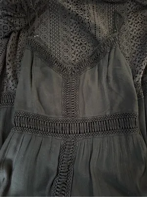 Abercrombie & Fitch Boho Cottagecore‎ Crochet Lace Maxi Dress Black Large thumbnail 5