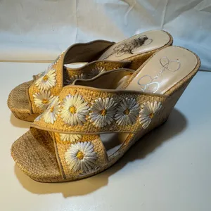 Womens Jessica Simpson Size 6.5 EU 37 Tan Cork Daisy Wedges Slip On JS-Seena A2 thumbnail 2