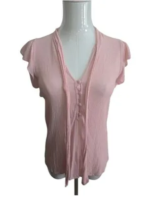 Abercrombie & Fitch Sheer Light Pink Ruffle Sleeve Tie-Neck Blouse Womens Size S thumbnail 1