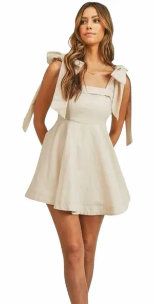 Mable Tan Beige Linen Blend A-line Mini Dress Womans S thumbnail 1