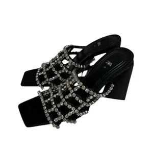 Zara Black Rhinestone Embellished Women's Sandals NWOT thumbnail 2