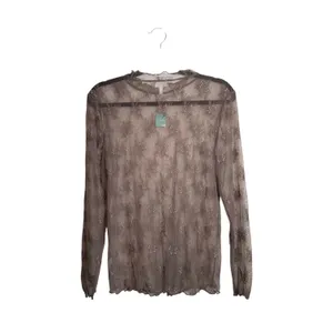 Maurices Embroidered Floral Sheer Mock Neck Top Light Brown NWT thumbnail 5