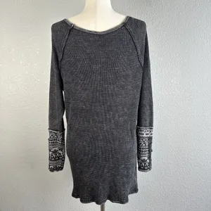 Soft Surroundings Tao Thermal Tunic Top Size‎ S Washed Black Button Pattern Cuff thumbnail 5