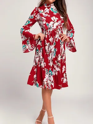 Lulus Garden Glory Wine Red Floral Print Pleated Midi Dress Size Small thumbnail 3
