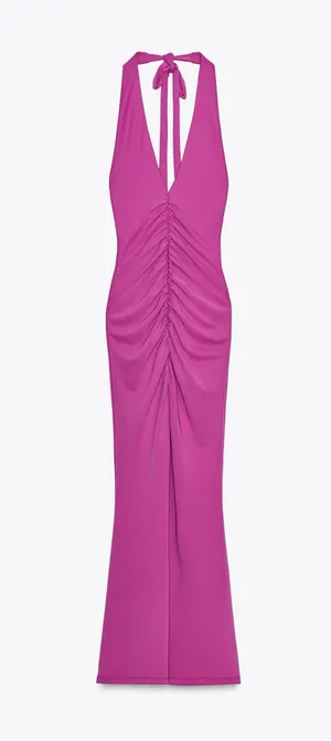 Zara Pink Halter fitted bodycon maxi Dress evening party holiday wedding thumbnail 13