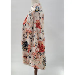 Zara TRF Outerwear Duster Kimono Jacket S-M White Floral Thick Fabric Open Front thumbnail 8
