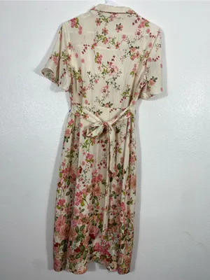 Floral Button-Front Midi Dress in Cream and Pink Size M thumbnail 7