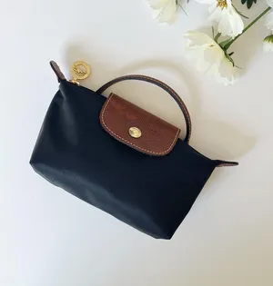 Longchamp Small Le Pliage Original Pouch Nylon Bag in Black with Brown Trim thumbnail 1